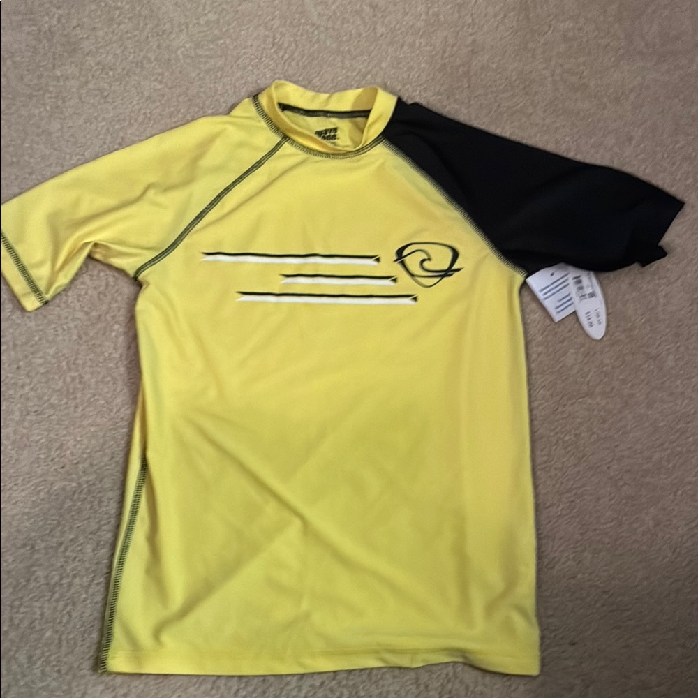 Wave zone rash guard Boys size L 10/12 Yellow and Black Swim Shirt